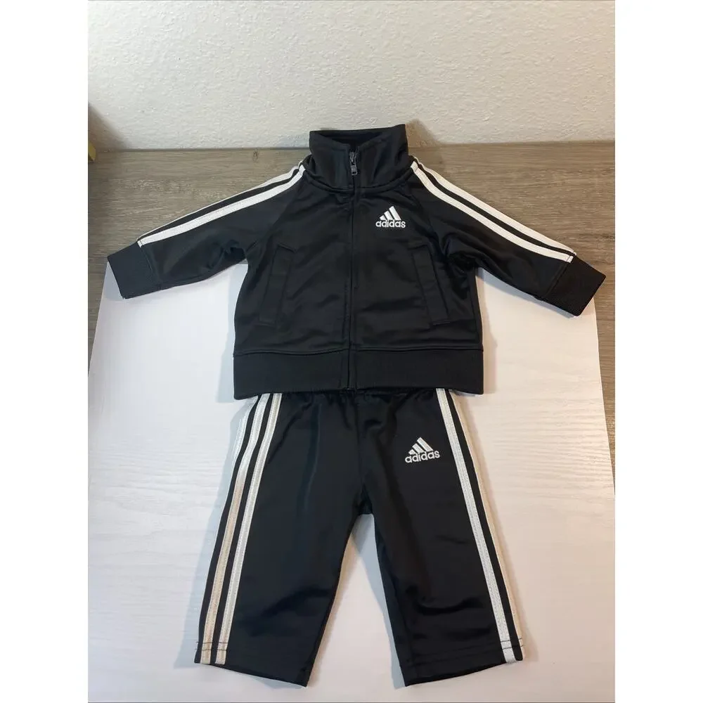 Adidas Infant 2-Piece Tracksuit Set Black White 3M Baby Boys Girls Full Zip